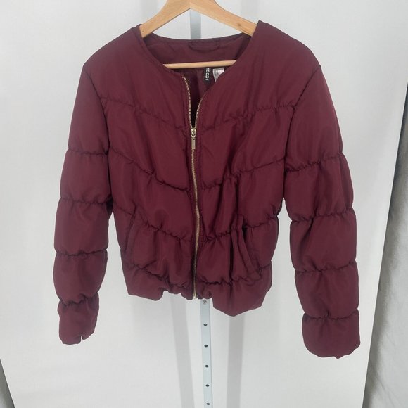 H&M Jackets & Blazers - H&M Coat Red Maroon Burgundy Gold Zip Puffer Insulated Full Zip Office Sz 14
